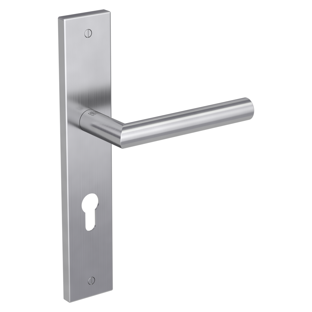 door handle set LUCIO deco screw long plate square euro profile brushed steel