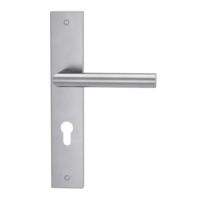 Isolated product image in perfect product view shows the GRIFFWERK long plate set LUCIO in the version euro profile - brushed steel - deco screw