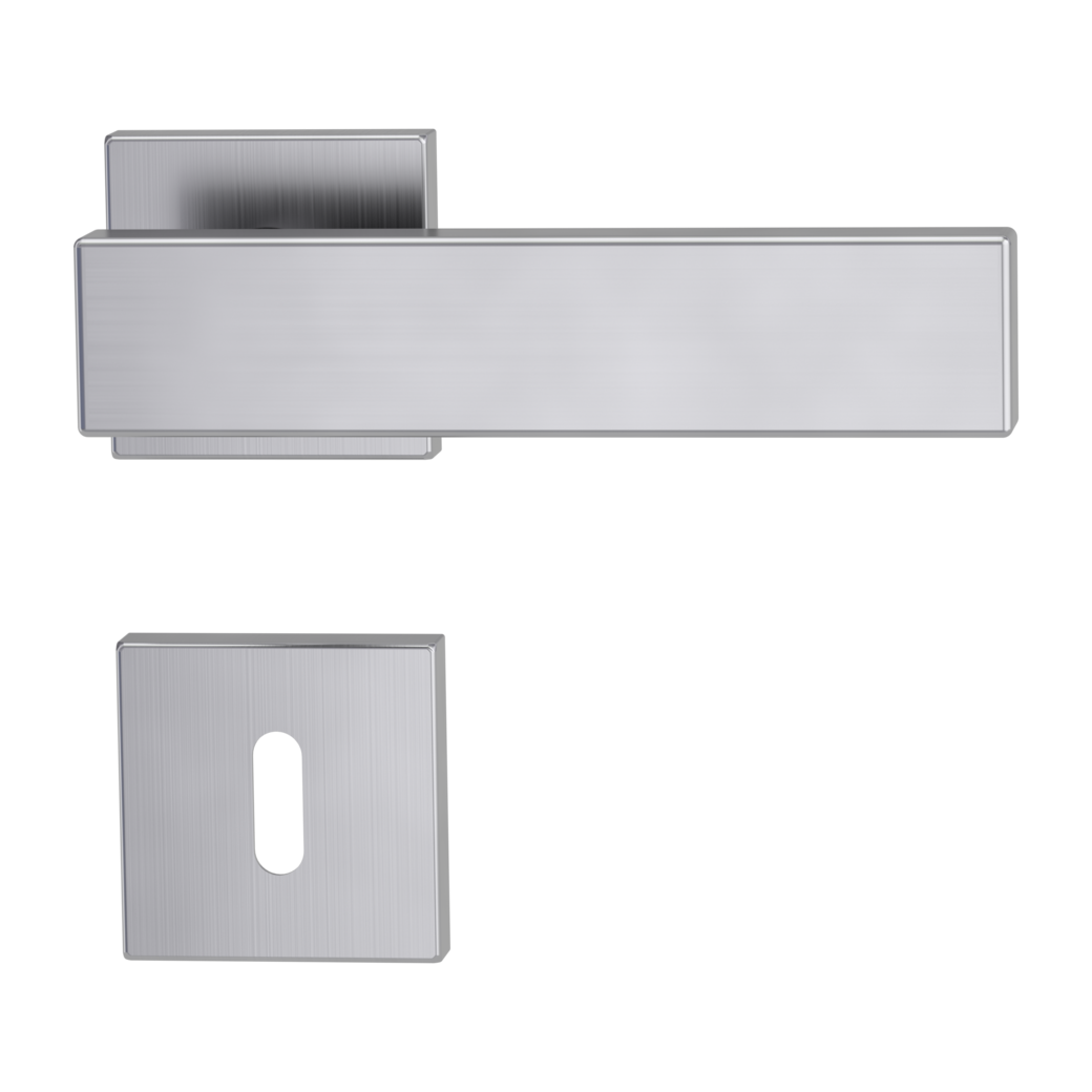 CARLA SQUARE door handle set Clip-on sys.GK3 straight-edged escut. Satin stainless steel cipher bit
