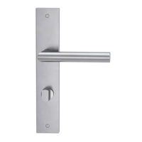 Isolated product image in perfect product view shows the GRIFFWERK long plate set LUCIO in the version turn and release - brushed steel - deco screw