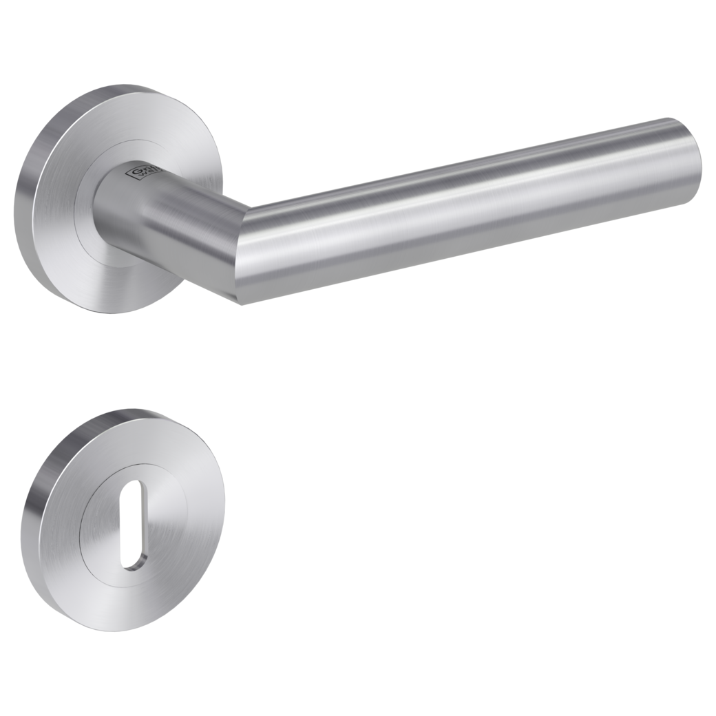 LUCIA PROF door handle set Screw-on system GK3 round escutcheons Satin stainless steel cipher bit