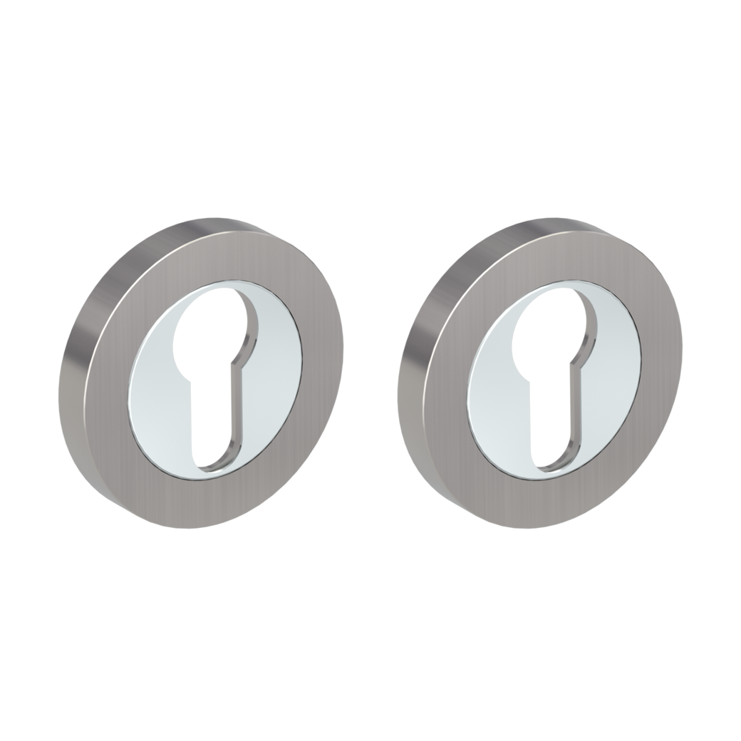Schlüsselrosettenpaar Zink rund mit Zierring Profilzylinder Schraubtechnik Chrom-Nickelmatt