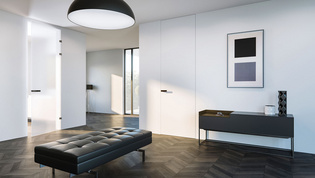 Griffwerk Frame Glas + Holz auf Türen in Standardhöhen und auf deckenhohe Türen im XL-Format