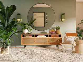 The photo shows a flat with retro interior.