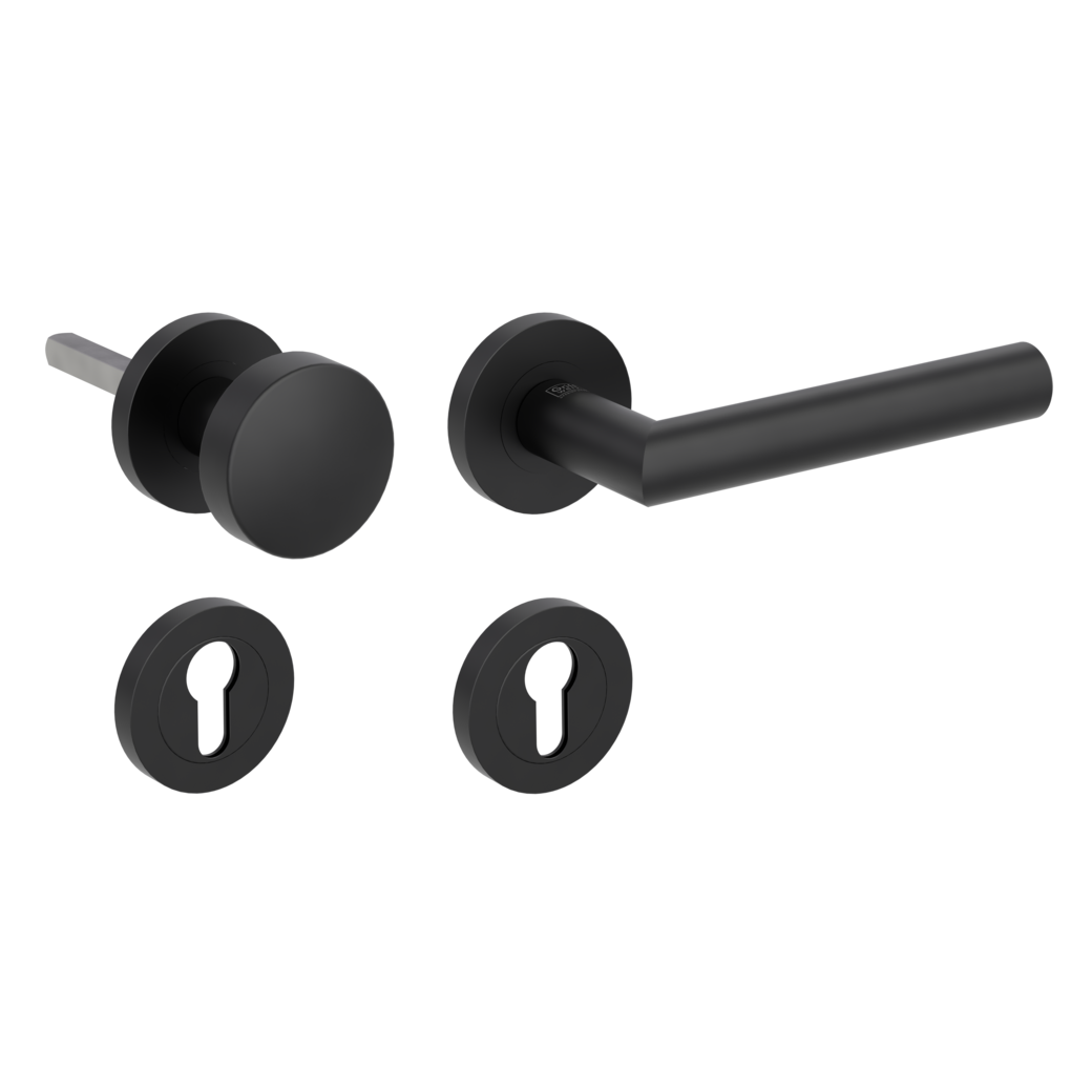 LUCIA PROF alternate set Screw-on system GK3 round escutcheons Knob R2 graphite black R