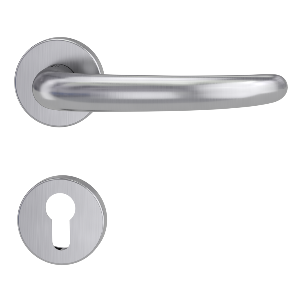 ULMER GRIFF door handle set Clip-on system panic round escutcheons Satin stainless steel profile cylinder