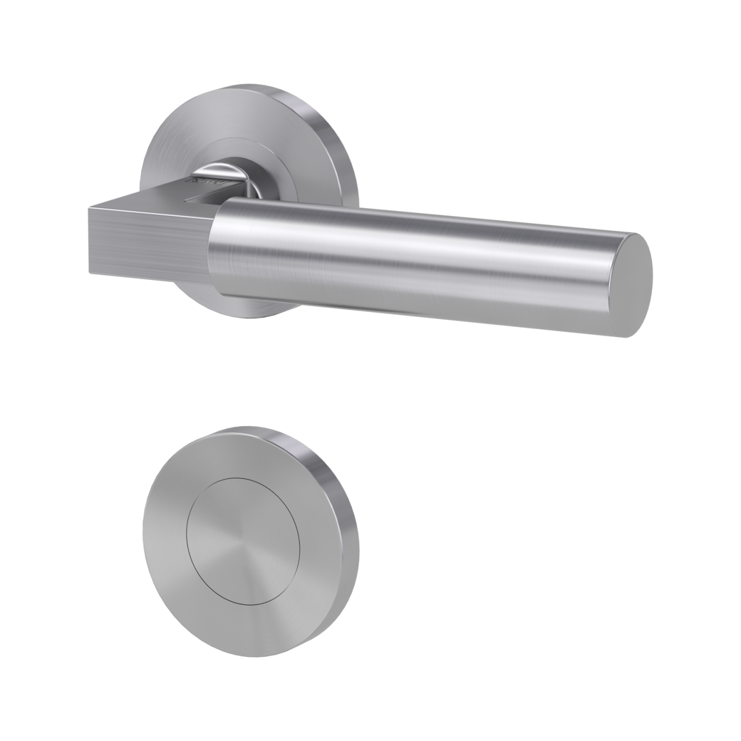 door handle set METRICO PROF screw on cl4 rose set round blank rose brushed steel