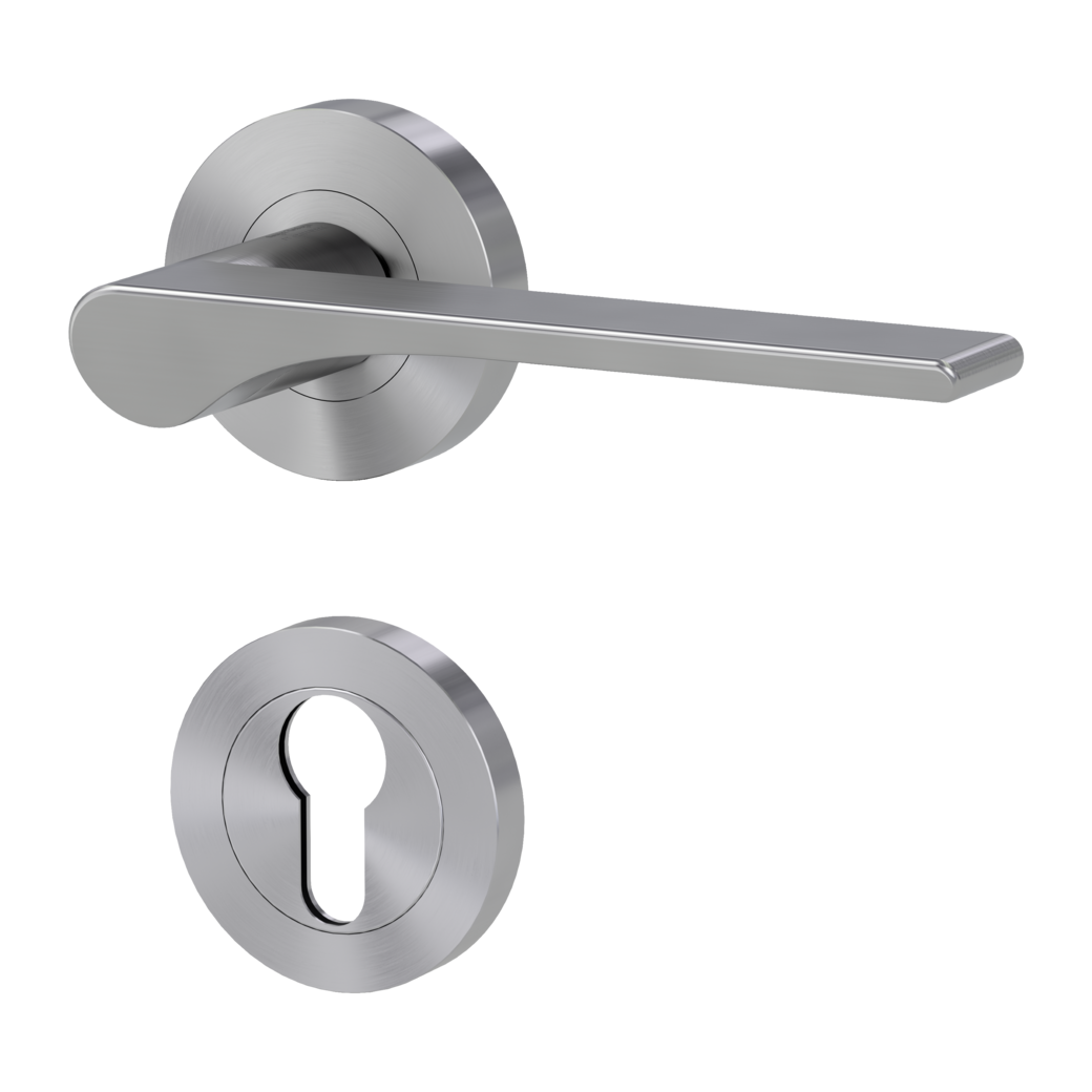 door handle set LEAF LIGHT screw on cl4 rose set round euro profile velvety grey