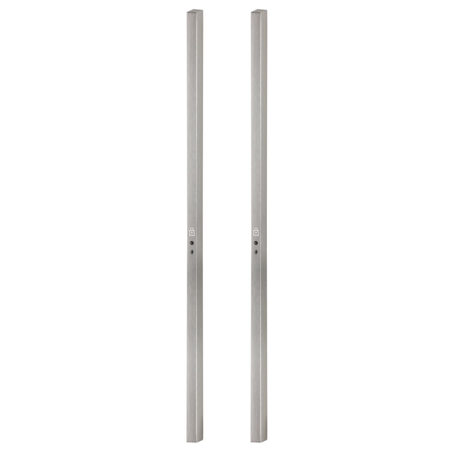 Freigestelltes Produktbild im idealen Blickwinkel fotografiert zeigt das Griffwerk Griffstangenpaar PLANEO GS_49017 in der Version smart2lock, Edelstahl-Optik matt, Klebetechnik