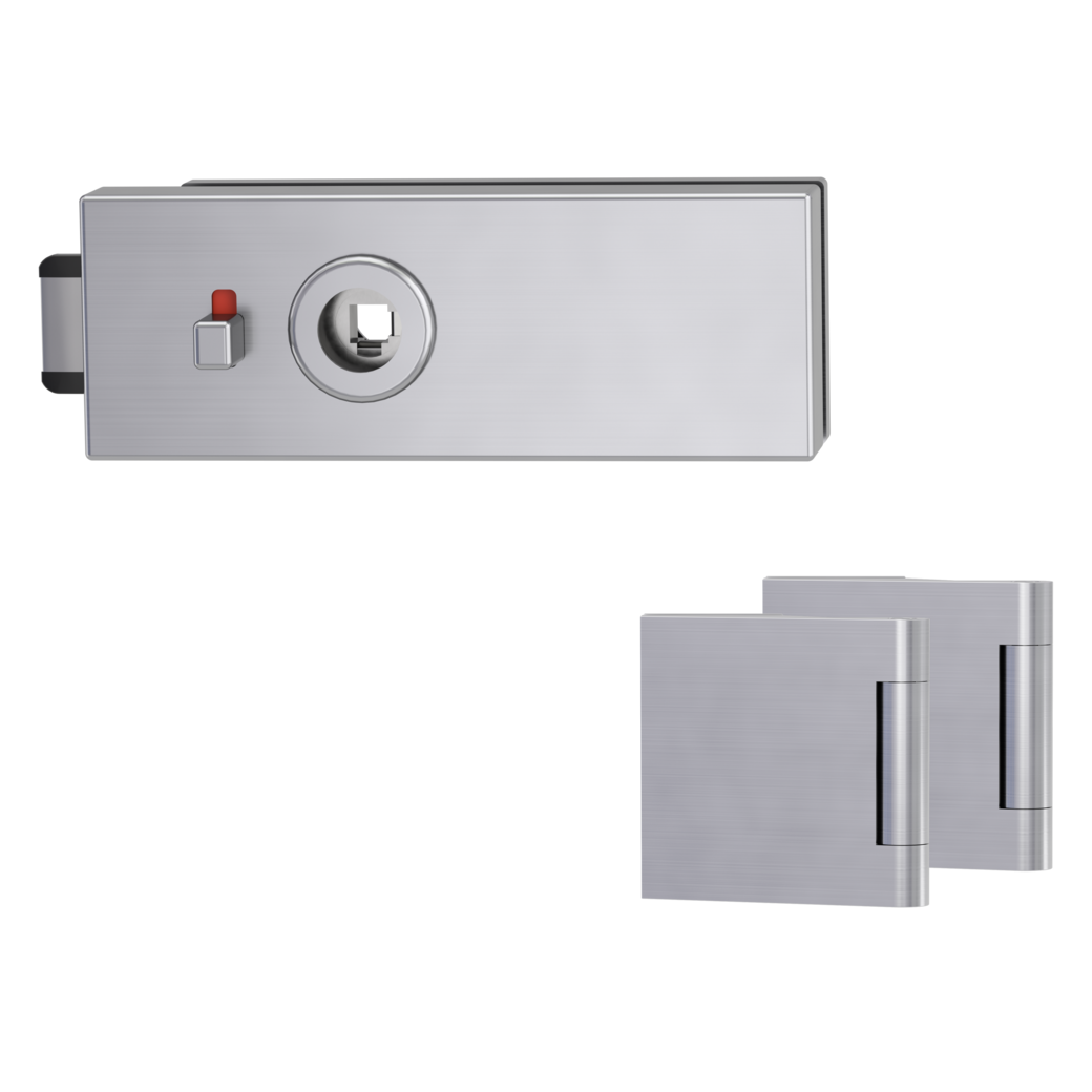 glass door lock set PURISTO S smart2lock silent 3-part hinges brushed steel