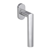 Silhouette product image in perfect product view shows the Griffwerk window handle OVIDA in the version unlockable, brushed steel