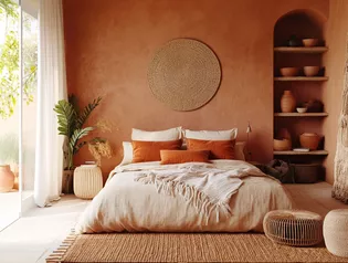 Living room terracotta revival The picture shows a living room with terracotta revival colors