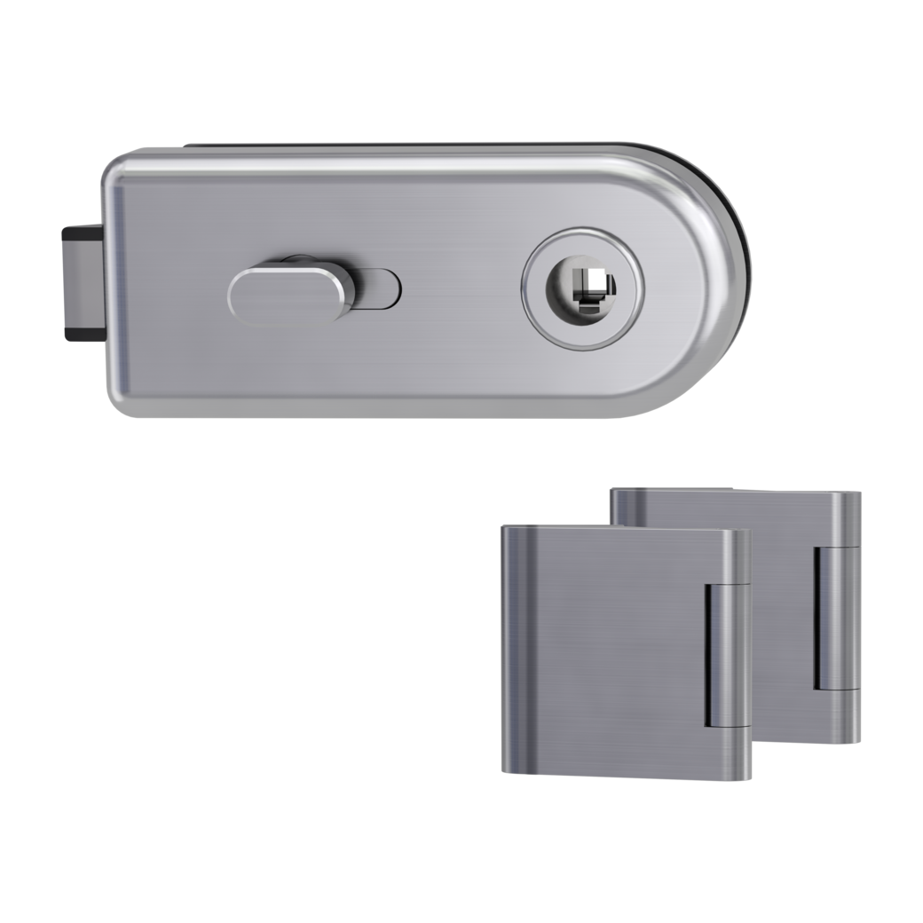 glass door lock set CLASSICO wc lock side silent 3-part hinges brushed steel