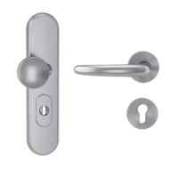 Silhouette product image in perfect product view shows the Griffwerk security combi set TITANO_882 in the version cylinder cover, round, brushed steel, clip on with the door handle ULMER GRIFF PROF