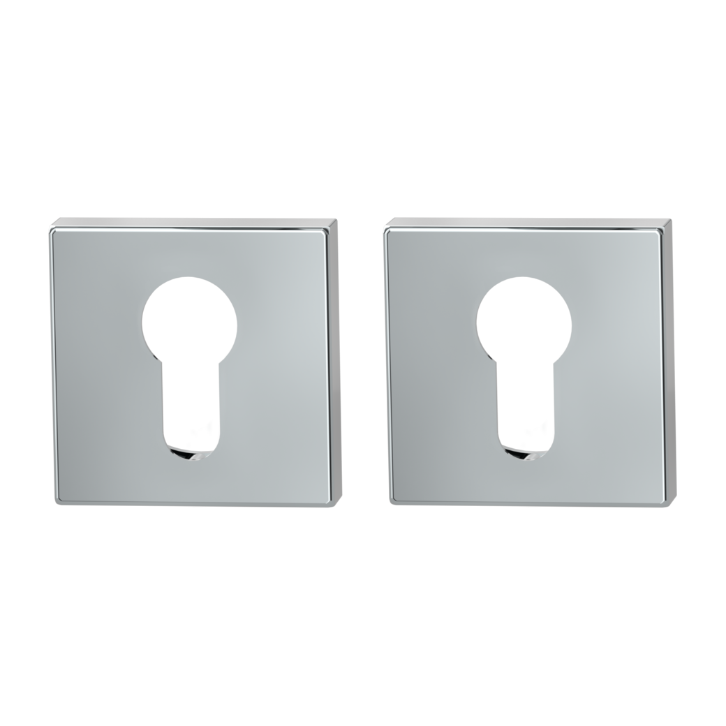 Pair of escutcheons straight-edged profile cylinder Clip-on system polished stainless steel