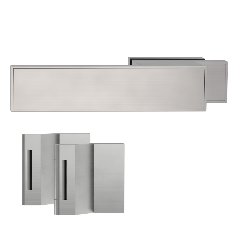 glass door lock set FRAME unlockable L magnetic 3-part hinges velvety grey