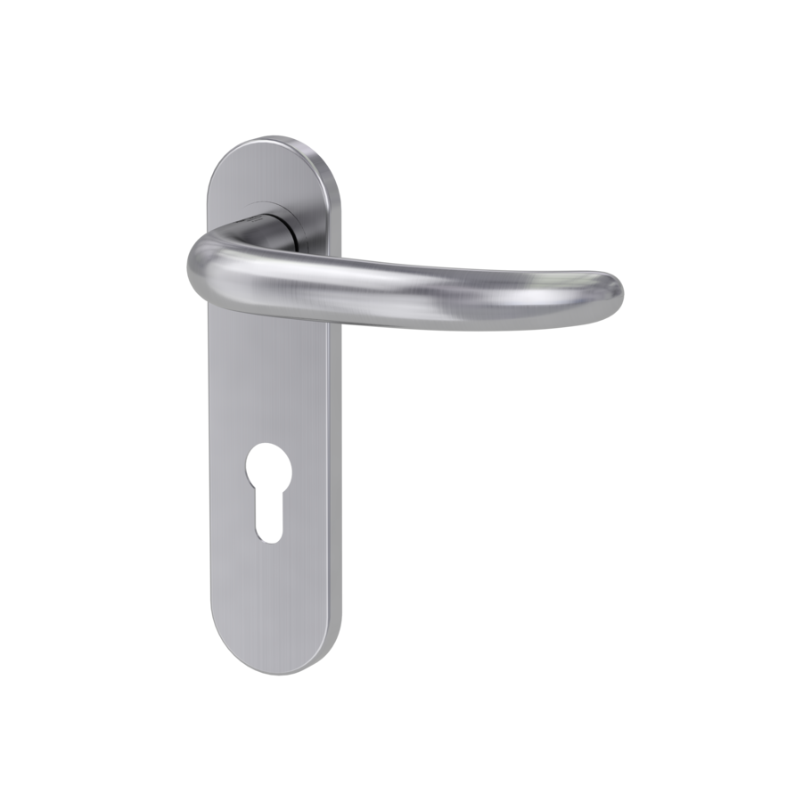 door handle set ULMER GRIFF PROF screw on panic short plate round euro profile brushed steel