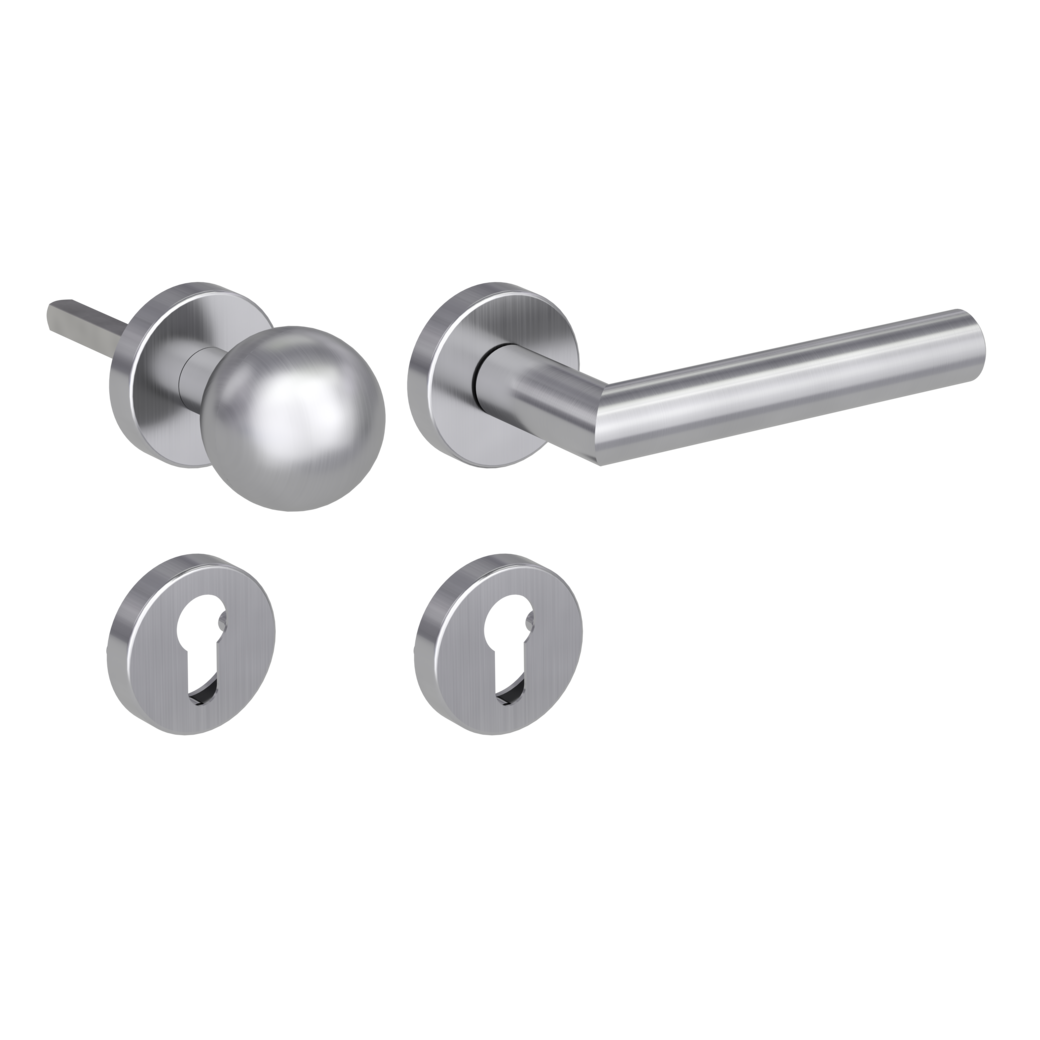 knob handle rose set LUCIA clip on FP rose set round knob R4 38-50mm brushed steel R