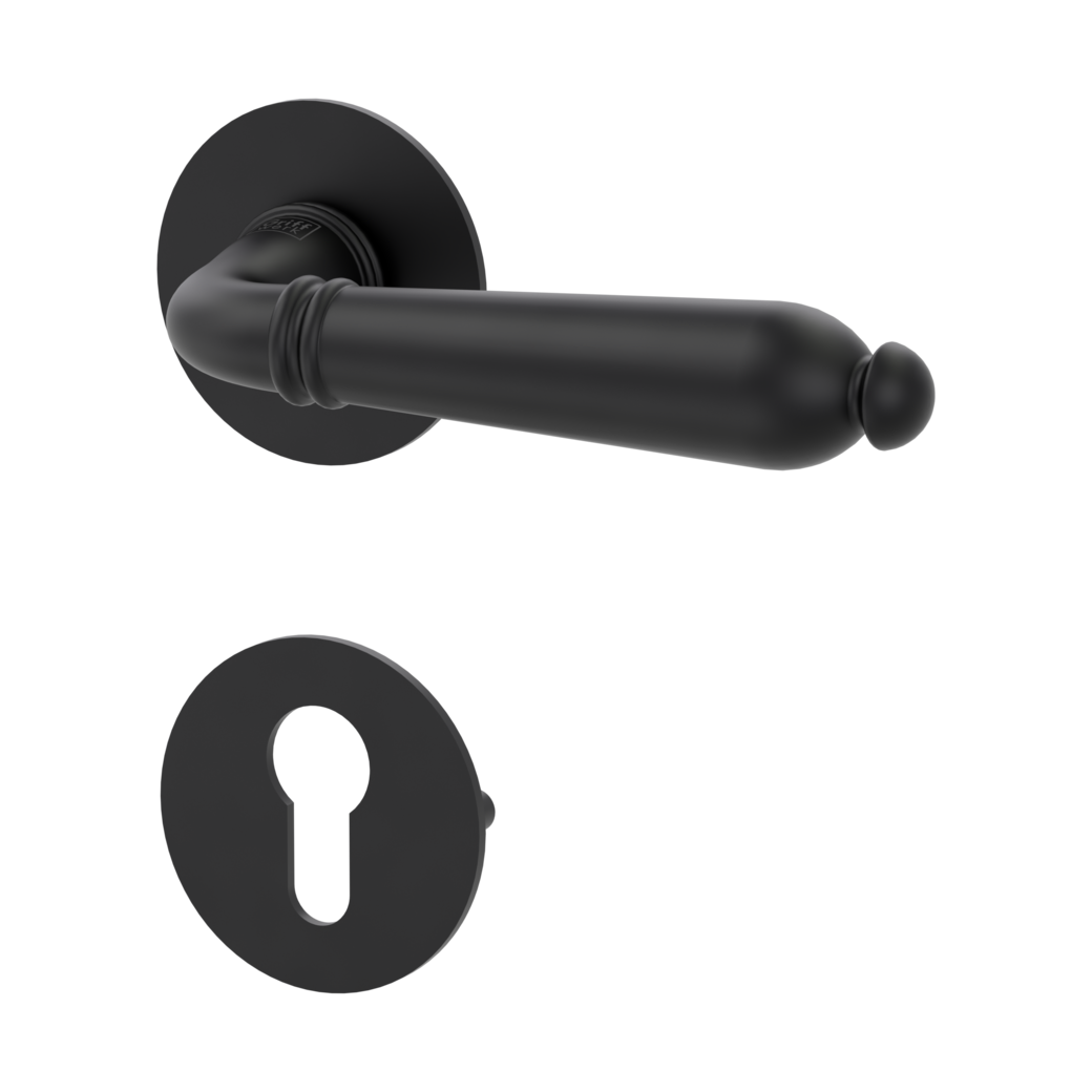 CAROLA PIATTA S door handle set Flat escutcheons round Profile cylinder graphite black