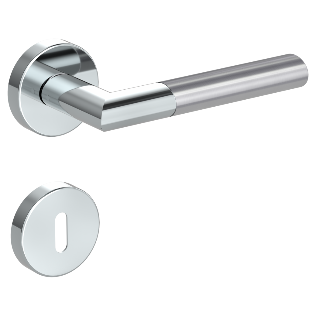 door handle set ARICA clip on cl3 rose set round mortice lock polished/brushed steel