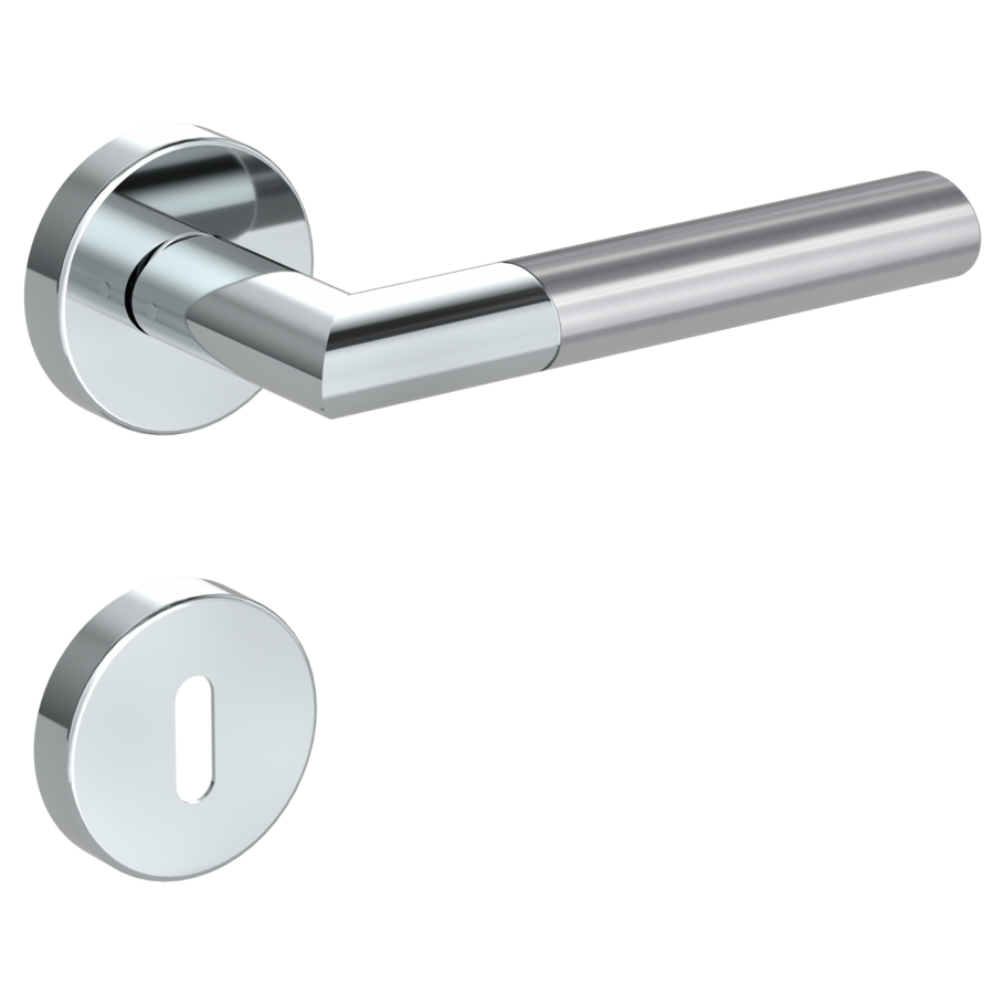door handle set ARICA clip on cl3 rose set round mortice lock polished/brushed steel