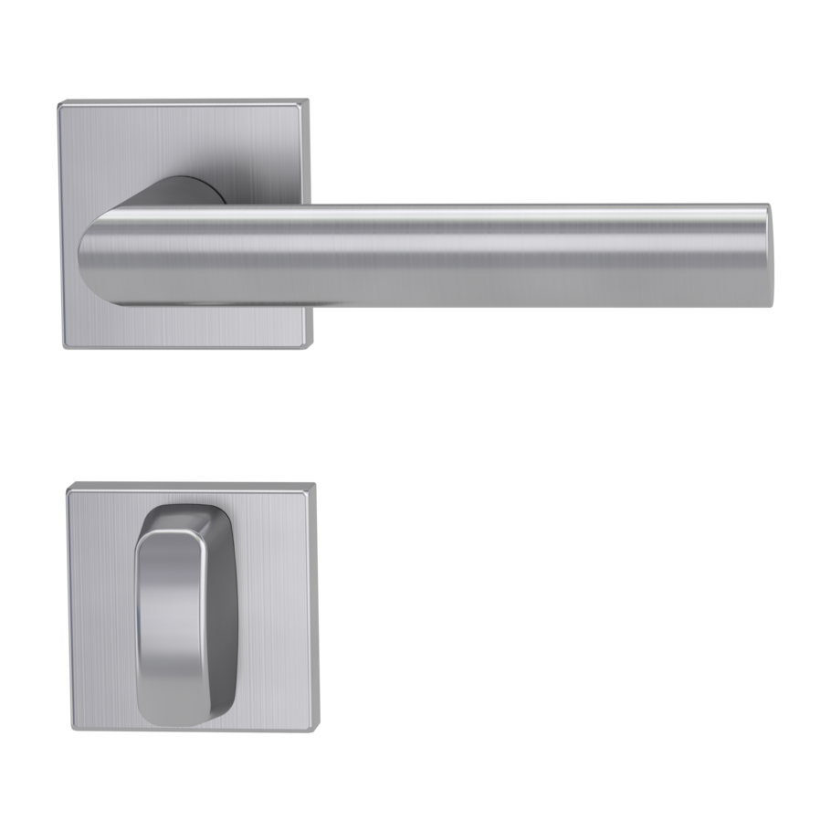 Freigestelltes Produktbild im idealen Blickwinkel fotografiert zeigt die GRIFFWERK Rosettengarnitur AVUS in der Ausführung WC-Schließer - Kaschmirgrau - Schraubtechnik Innenansicht 