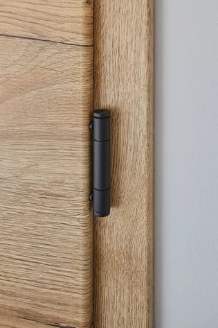 The illustration shows a three-part door hinge from Griffwerk in the surface colour graphite black.