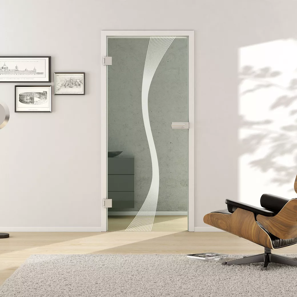 Glasdrehtür DECO 583 ESG BASIC GREEN klar 834x1972x8mm Studio/Office DIN L