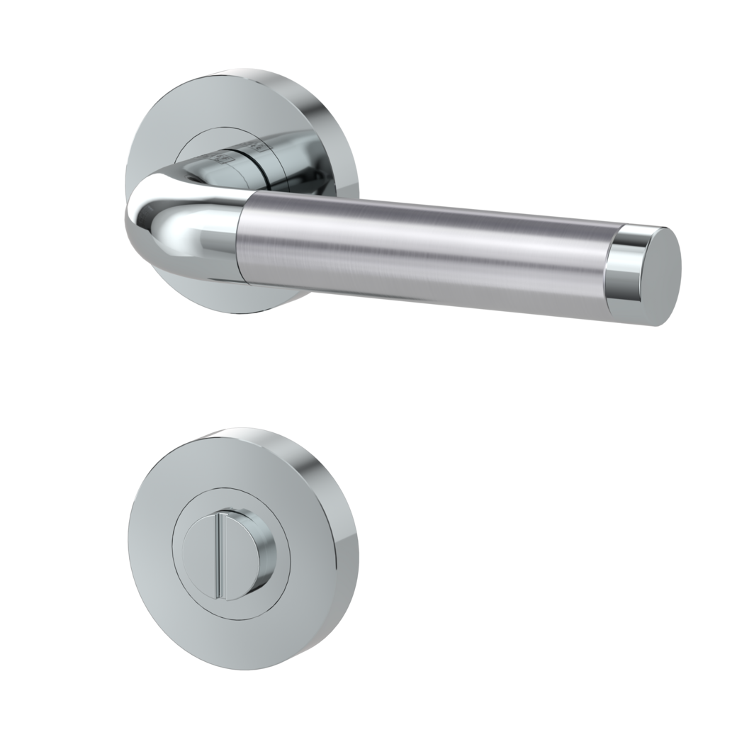 door handle set SIMONA screw on cl4 rose set round wc chrome/brushed steel