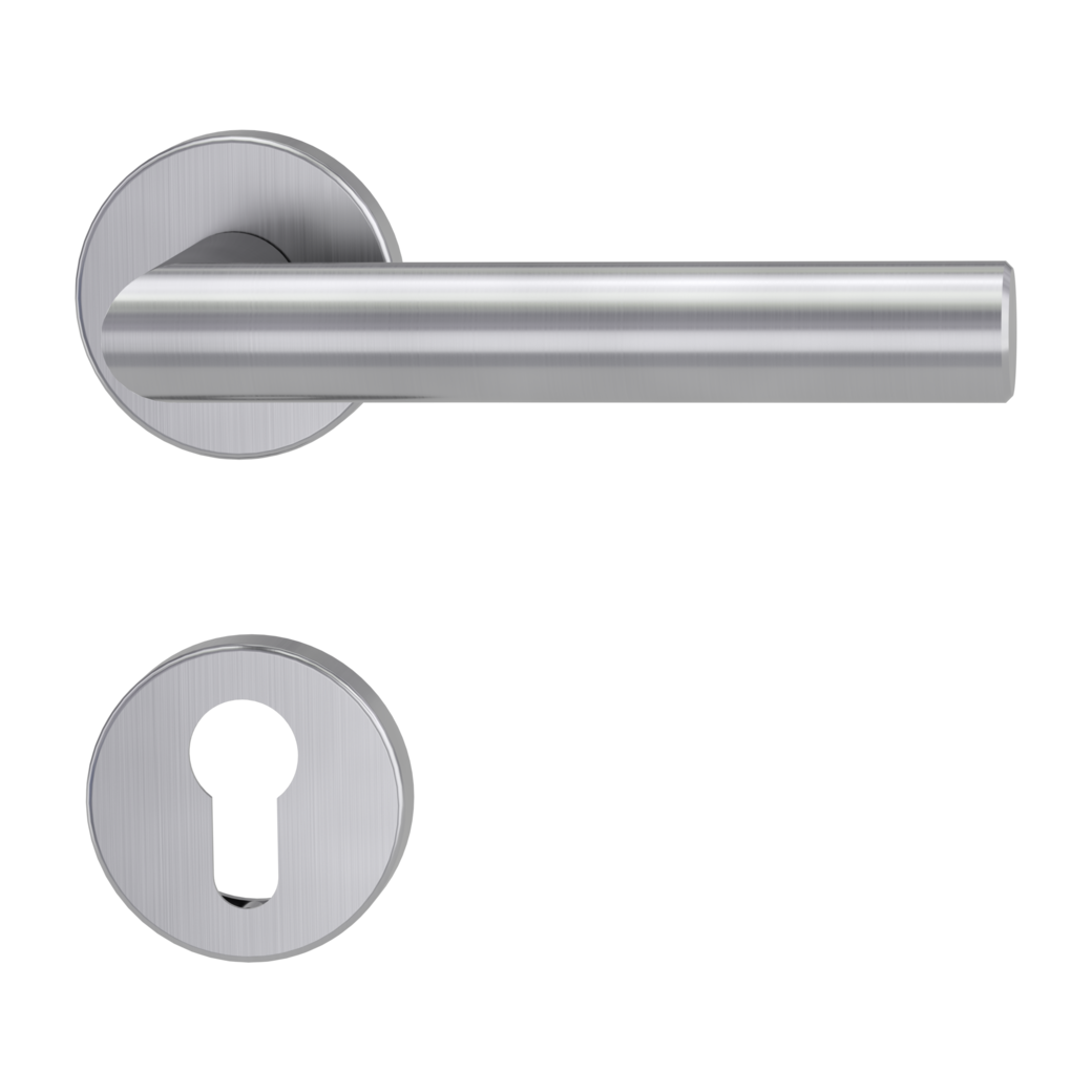 LUCIA door handle set Clip-on system FS round escutcheons Satin stainless steel profile cylinder