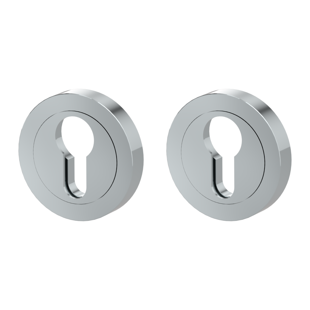 Pair of escutcheons round profile cylinder Screw-on system polished stainless steel