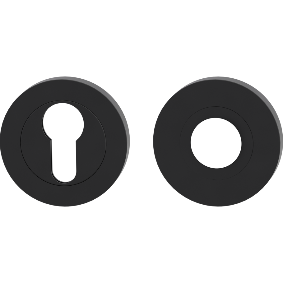 Freigestelltes Produktbild im idealen Blickwinkel fotografiert zeigt den Griffwerk Kombi-Innen-Rosettensatz in der Version Graphitschwarz, rund mit Zierring, Klipptechnik