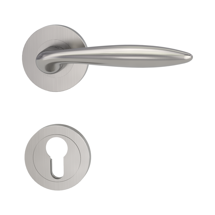 Isolated product image in perfect product view shows the GRIFFWERK rose set ALINA in the version euro profile - nickel matt - screw on technique