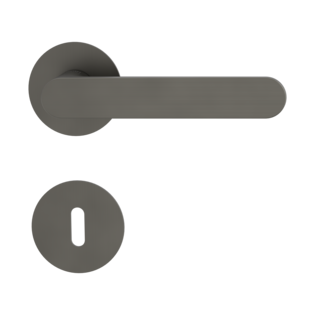 Product image rose set AVUS mortice lock cashmere grey flat rose Isolated product image in perfect product view shows the GRIFFWERK rose set AVUS in the version mortice lock - cashmere grey - flat rose