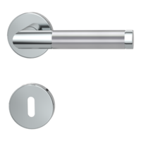 Isolated product image in perfect product view shows the GRIFFWERK rose set LOREDANA in the version mortice lock - polished/brushed steel - clip on technique