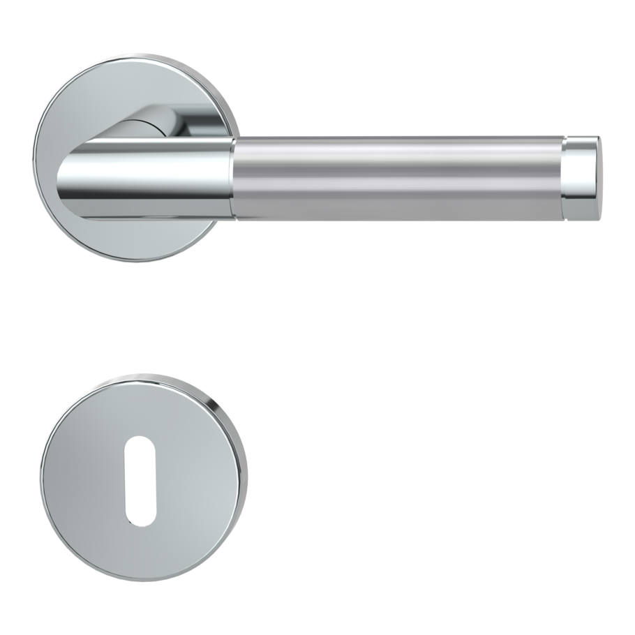 Isolated product image in perfect product view shows the GRIFFWERK rose set LOREDANA in the version mortice lock - polished/brushed steel - clip on technique
