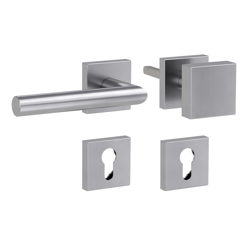 knob handle rose set LUCIA SQUARE clip on cl3 rose set square knob SQUARE brushed steel L