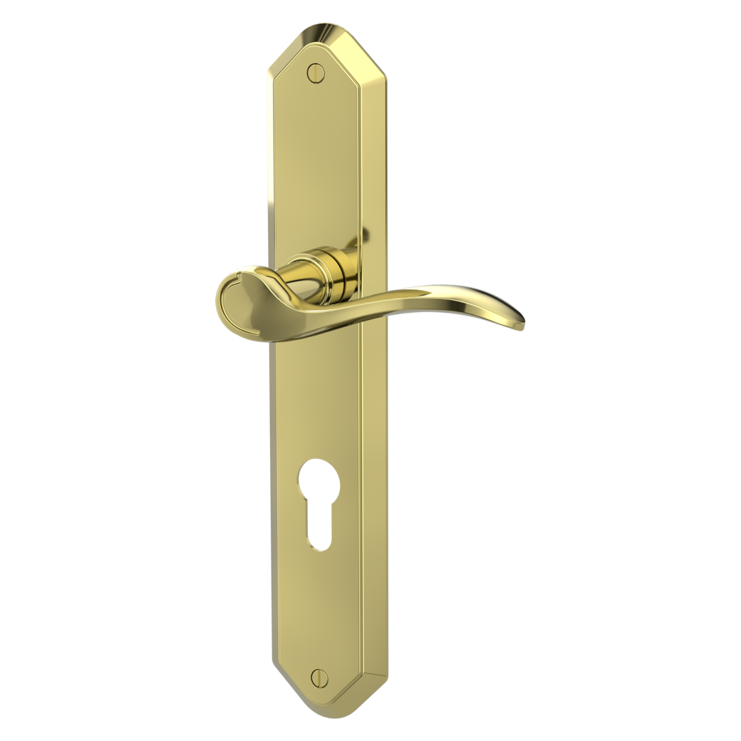 door handle set AMADEUS deco screw long plate freeform euro profile brass look