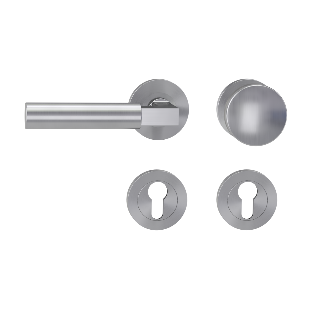 knob handle rose set METRICO PROF screw on cl4 rose set round knob R2 brushed steel L