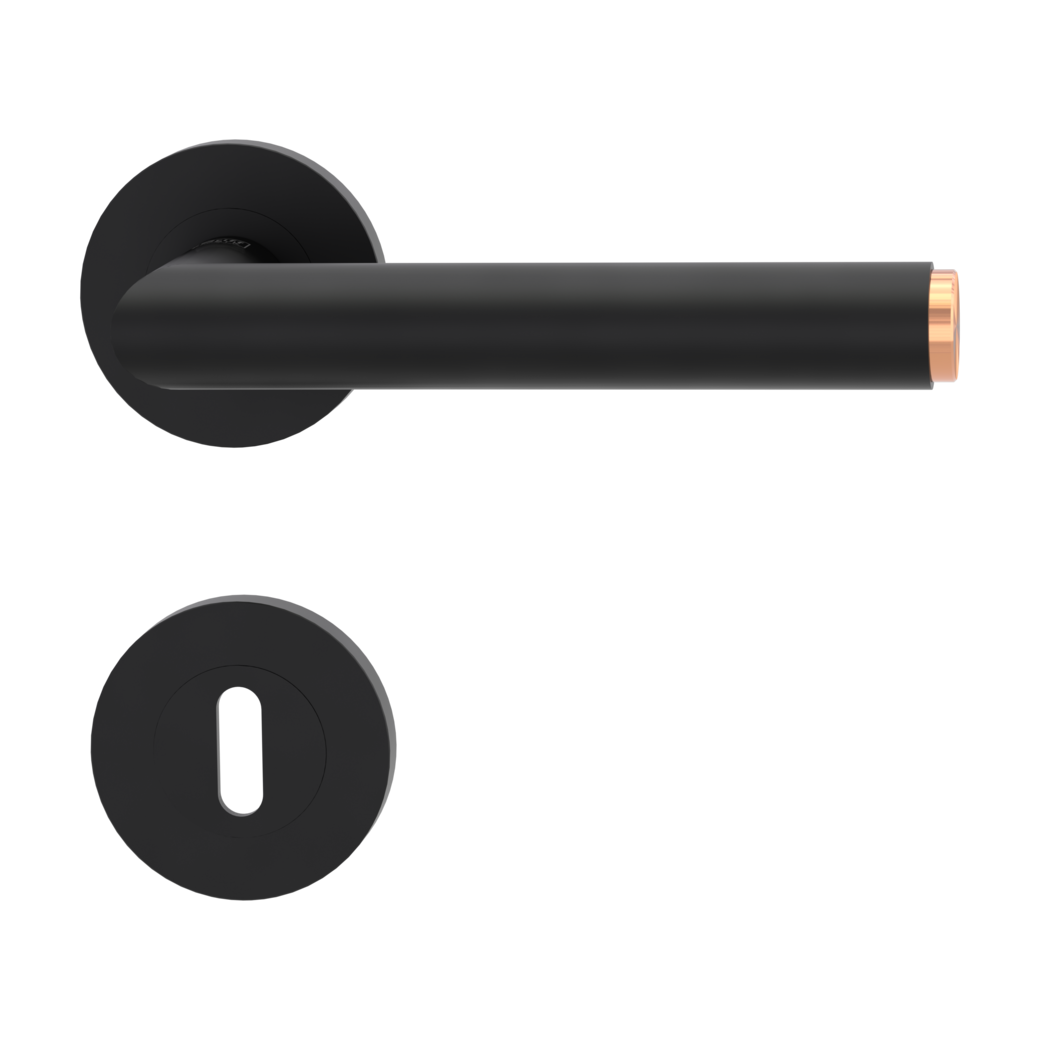 Juego de manillas de puerta LUCIA SELECT Montaje atornillado GK3 Rosetas redondas Llave de paletón Negro grafito - cobre