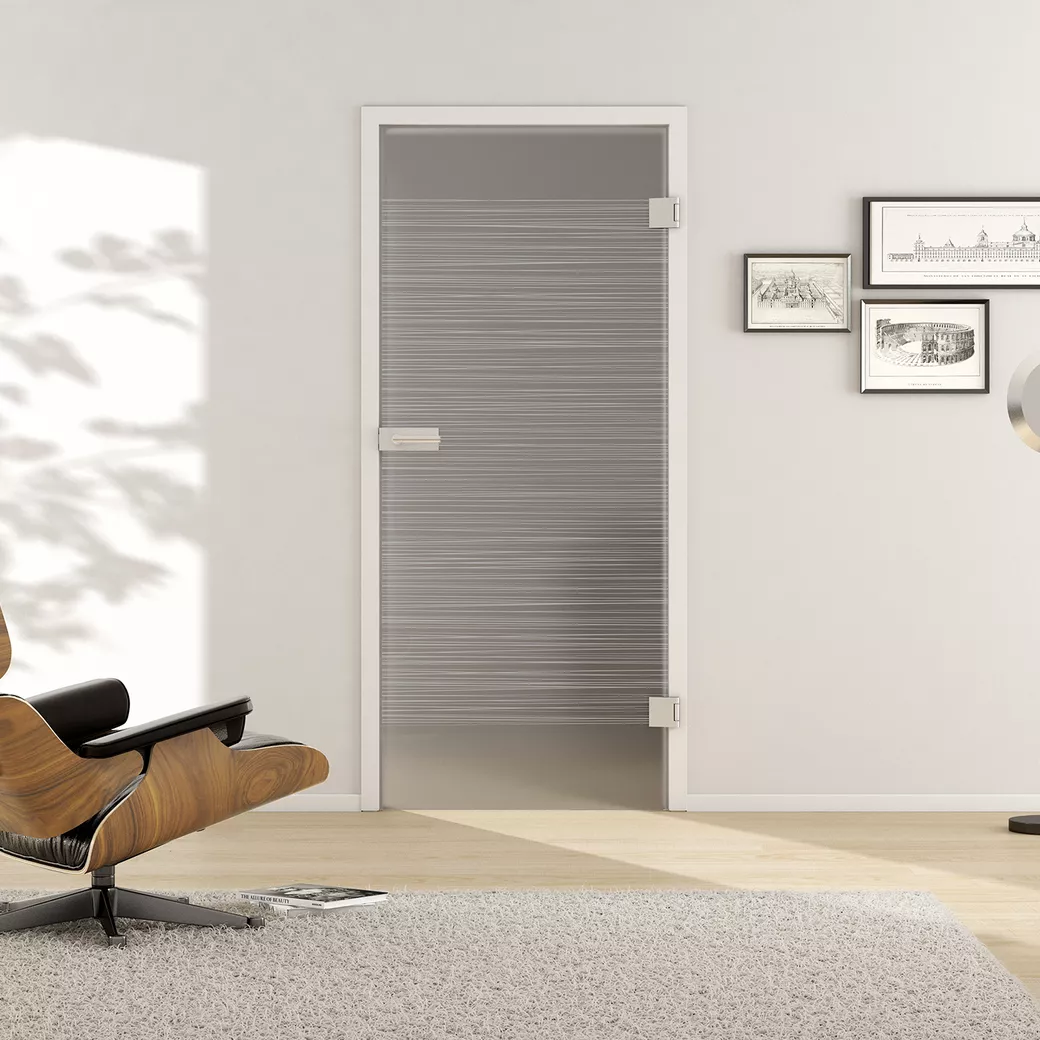 Glasdrehtür LINES 605 ESG MOON GREY matt 709x2097x8mm Studio/Office DIN R