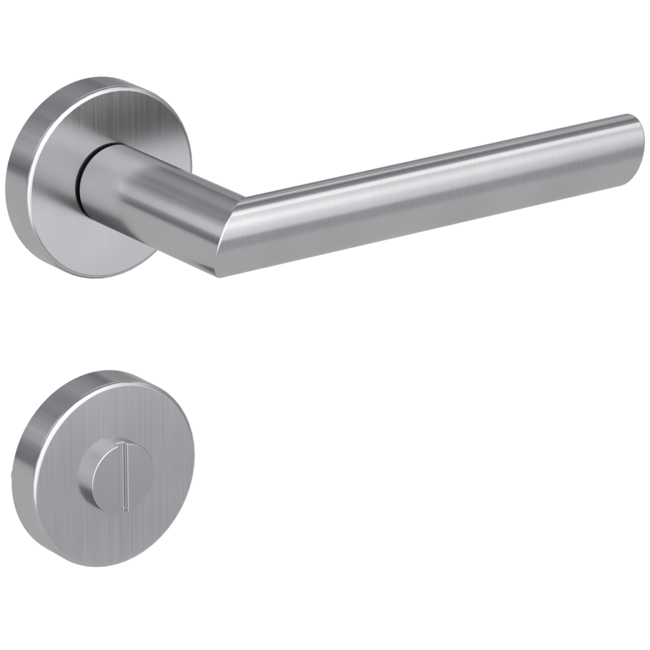 Isolated product image in the right-turned angle shows the GRIFFWERK rose set OVIDA in the version turn and release - brushed steel - clip on technique outside view