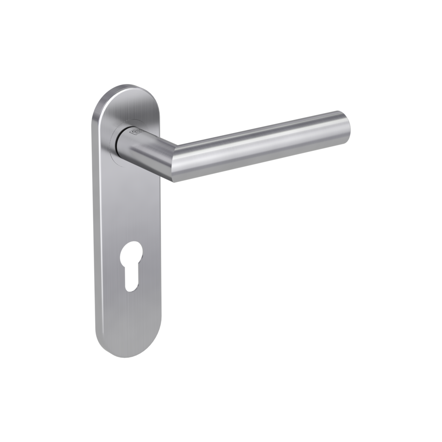 door handle set LUCIA PROF screw on cl4 short plate round euro profile brushed steel