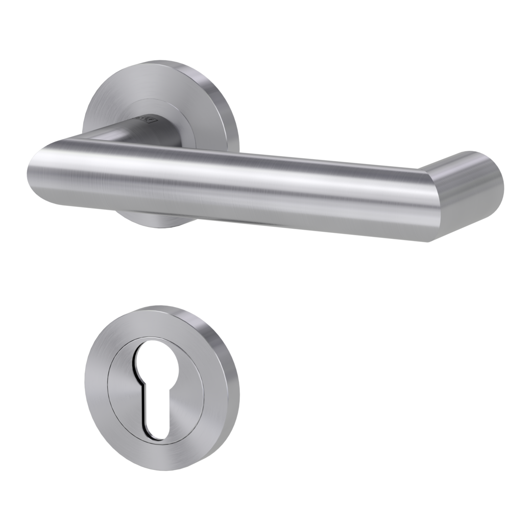 LUCIA PROF door handle set Screw-on system panic round escutcheons Satin stainless steel profile cylinder