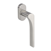Silhouette product image in perfect product view shows the Griffwerk window handle LEAF LIGHT in the version unlockable, velvety grey