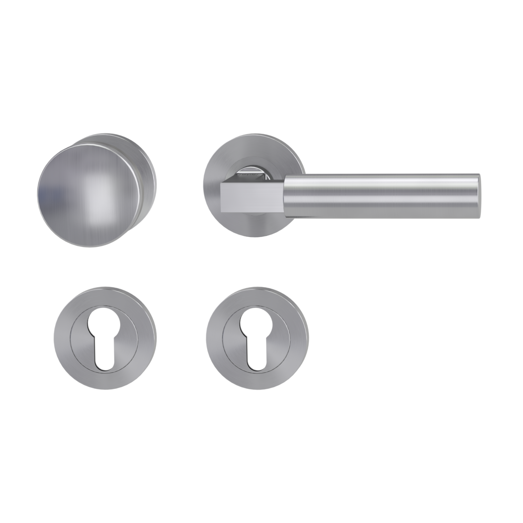 knob handle rose set METRICO PROF screw on cl4 rose set round knob R2 brushed steel R