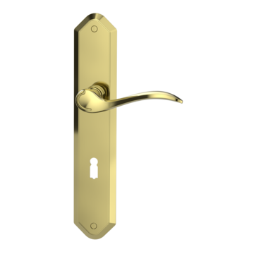 Isolated product image in perfect product view shows the GRIFFWERK long plate set LUCIO in the version mortice lock - brushed steel - deco screw