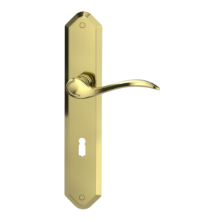 Isolated product image in perfect product view shows the GRIFFWERK long plate set LUCIO in the version mortice lock - brushed steel - deco screw