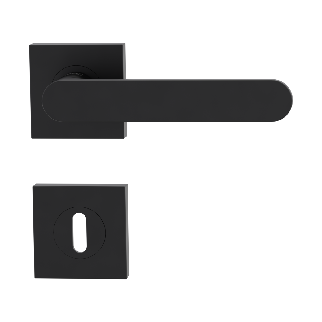 AVUS door handle set Screw-on sys.GK4 straight-edged escut. Cipher bit graphite black