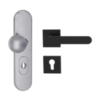 Silhouette product image in perfect product view shows the Griffwerk security combi set TITANO_882 in the version cylinder cover, square, brushed steel, clip on with the door handle AVUS GSC